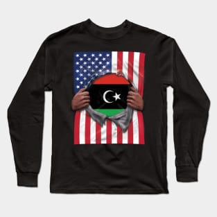 Libya Flag American Flag Ripped - Gift for Libyan From Libya Long Sleeve T-Shirt